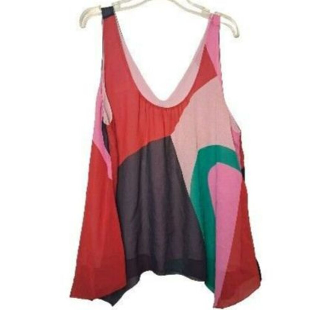 Joie 100% Silk Colorful Flowy Tank Top Size M Handkerchief Hem Art-to-Wear Shirt